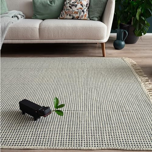 Schöner Wohnen Kollektion Teppich inkl. GRATIS Antirutschunterlage - aus 100% recycelter Baumwolle – bei 30°C waschbar – Teppich Wohnzimmer, Schlafzimmer - 160x230 cm in Creme