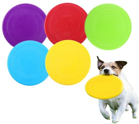 GYWHOOFT 17,5 cm gummifrisbee 5 delar hund frisbee leksak naturlig mjuk gummileksak för utomhus interaktivt kul