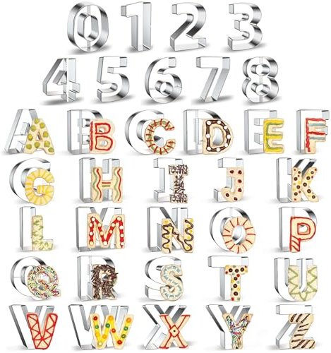 36 pièces de coupe-lettres en acier inoxydable, Coupe-biscuits lettres et chiffres, emporte-pièce, emporte-pièces en acier inoxydable, pour la décoration de biscuits de gâteau de cuisson