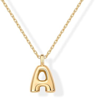 PAVOI 14K Yellow Gold Plated Dainty Chunky Bubble Initial Letter Pendant Necklace for Women - Alphabet Necklace - Letter A