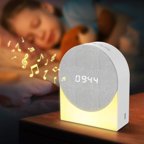 Gemmac 4-in-1 Digital Alarm Clock + White Noise Sound Machine + Bluetooth Speaker + Night Light, Bedsides Lamp with Alarm Clock for Bedroom White Noise Soother Sound Machine for Kids Toddler Nursery