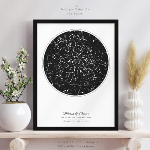 Stampa artistica da parete con mappa stellare personalizzata con mappa stellare, mappa stellare per date specifiche, fidanzamento, matrimonio, anniversario, 1 anno di anniversario, regalo per