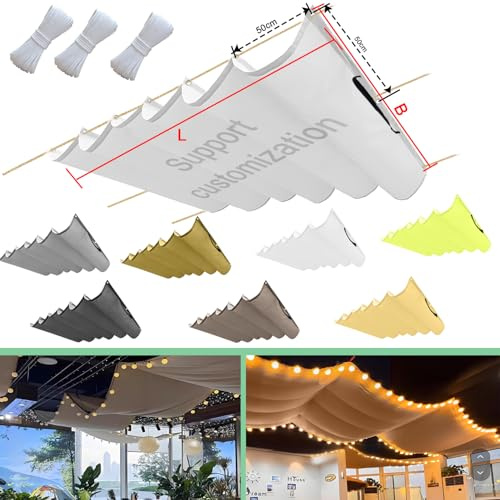 Toile D'ombrage Rétractable Vague Imperméable Rectangulaire 300x500cm(BxL) Pare-Soleil rétractable pour pergola pour terrasse Garage Jardin Blanc