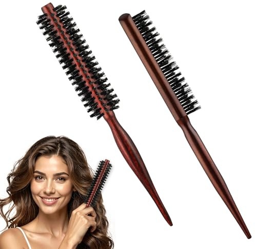 2PCS Boar Bristle Curling Brush. 9-Inch Small Round Hair Brush for Styling, Combing Curling & Straightening, Travel-Friendly