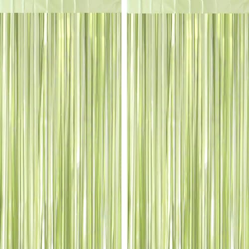 G2PLUS 2pcs Metallic Sage Green Foil Curtains, 1m×2m Holographic Foil Tinsel Backdrop for Birthday Wedding Party Door Decoration