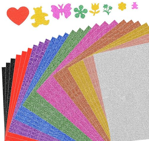 JNYUTEEN 30 Fogli Carta Glitter per Fai da Te, 10 Colori Carta Glitterata Lucente Autoadesiva Formato A4, per Artigianato Biglietti Auguri Scrapbooking