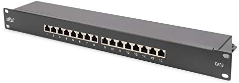 DIGITUS Panel de conexiones – Cat-6 – 19 pulgadas, 1U – 16 puertos RJ45