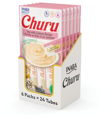 Churu Tuna with Salmon Recipe Lickable Creamy Purée Cat Treats 24 Tubes
