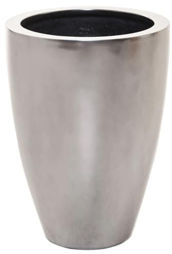 VIVANNO Pflanzkübel Pflanzgefäß Blumenkübel Fiberglas Silber Metallic OPALA (44x32)