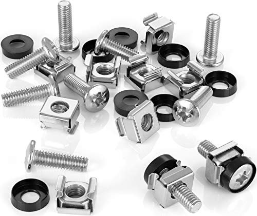 Poppstar Juego de M6 x 20mm tornillos rack & tuerca enjaulada para 10” y 19” armario de red, tornilleria rack con arandelas, 10 unidades