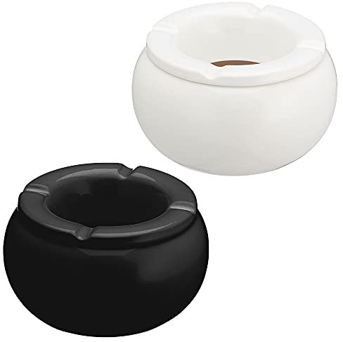 Sturmaschenbecher 2er Set Ø 10cm │ Keramik weiß schwarz │Aufsatz abnehmbar │Windaschenbecher (2 x Aschenbecher schwarz/weiß)