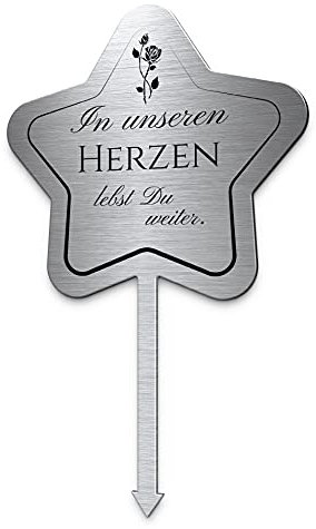 Grabschmuck Stern aus Edelstahl Gravur mit Motiv oder Spruch | Grabgestecke selbst gestalten wetterfest mit Wunsch-Design | Für Menschen oder Haustiere