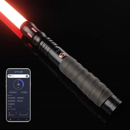 Smooth Swing Dueling Lightsabers with APP - Infinite RGB 16 Colors Changeable Light Sabers, Motion Control Metal Hilt Light Saber for Adults Teens Gift, 16 Sounds Fonts, Battery Recharge, Black