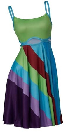 Women's 13 Going On 30 Rainbow Sexy Mini Dress - Vintage Print Bodycon Cut-Out Dress - Green, Medium