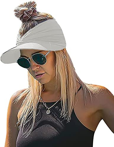 Casquette Visière Femme été Casquette de Baseball Queue de Cheval Chapeau Haut Vide Coton Chapeau de Soleil Large Bord Anti-UV Casquette Cap Snapback Chapeau de Sport Golf Plage Voyage