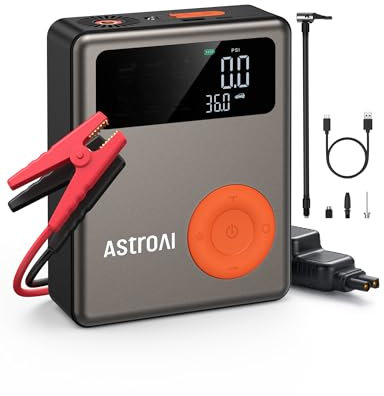 AstroAI Jump Starter Power Pack (7.5L Petrol/5.0L Diesel) with 150PSI Tyre Inflator Cordless Air Compressor, 12000mAh Portable Jump Starter & Car Tyre Pump, Digital Dual Values Display, Auto-off