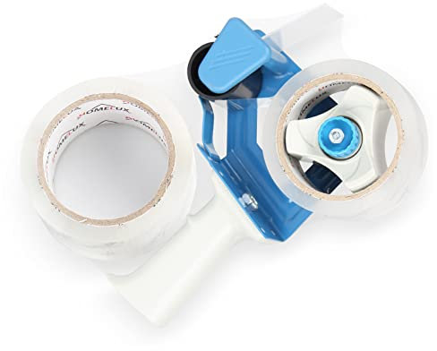 HOMELUX Paketband mit Paketbandabroller Set, 2 X starkes Paketklebeband mit 1 robuster Klebebandabroller - Transparent, 66 m x 50 mm - Für Verpacken, Versand und Umzug - Klebeband mit Abroller Set
