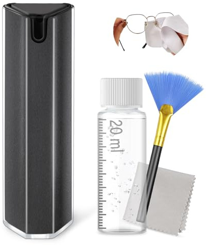 JiaTeums Car Screen Cleaner,Touchscreen Mist Cleaner with Eyeglasses Cloth and Keyboard Brush for All Phones, Laptop and Tablet Screens,Two in One Spray and Microfiber Cloth(18ml, grey)
