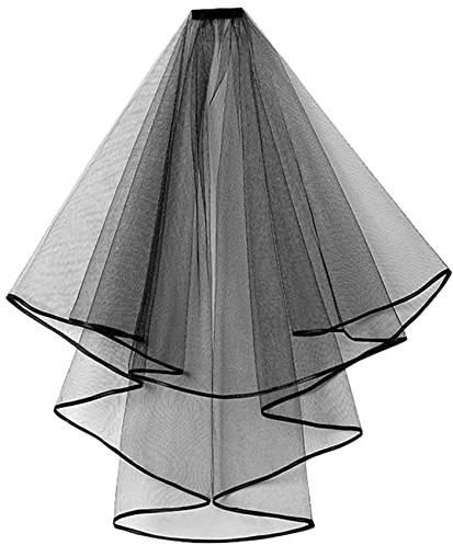 AUSUAYA Bröllop brudslöja, kvinnor enkel tyll katedral slöja för möhippor party och bröllop möhippa W-V-1, Kort – svart – 2 steg 31,4/80 cm, eine Größe.
