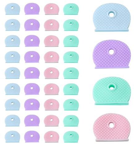 40 custodie per chiavi Macaron, in silicone colorato, per chiavi di camera, adatte per classificazione delle chiavi della stanza (rosa, verde, viola, blu)