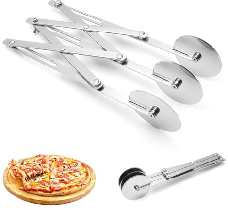 Cortador De Masa De Acero Inoxidable Con 5 Ruedas, Cortador de Pizza y pastas, Cortador de Pizza Ajustable, Cortapizzas Profesional, Cortapizzas para Hornear, Pastelería, Pan (Plateado)