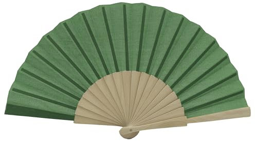 MAPIMANIA - Ventaglio Legno Pieghevole in Tessuto Color Verde, Ventagli Matrimonio Personalizzati, Ventaglio Giapponese Resistente, Gadget Cerimonia