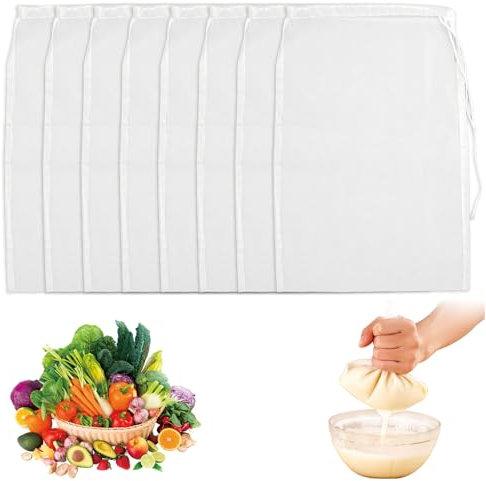 8 Pièces Sac à Lait De Noix,20 x 30cm Sac A Lait Vegetal,Sacs à Lait De Noix,Filtre Lait Vegetal,Sacs De Lait De Noix En Nylon,Sacs En éTamine à Maille Fine Pour Tamiser,Fromage, Jus De Fruits,Café