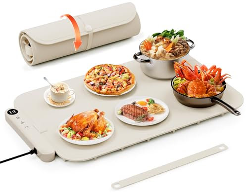 Stylstoreazy Food Warmer Buffet Server,Graphene Silicone Electric Warming Tray Heating Mat with 6 Level Adjustable Temperature and 6 Hours Timer,Roll Up Warming Mat for Parties,Gatherings