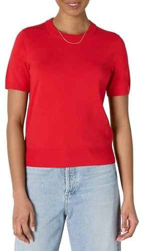 Amazon Essentials Jersey de Manga Corta y Corte Estándar Mujer, Rojo Amapola Brillante, L