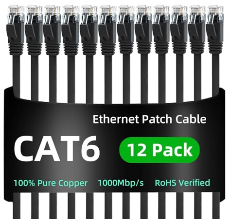 Yauhody Ethernet Cable 1m 12Pack,Cat 6 Internet Cable with TIA/EIA 568-C.2 Standard,Snagless High Speed Gigabit Network LAN Patch Leads-1m 12Pack Black