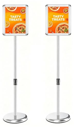 TINMAGI A4 Supporto per Espositore Regolabile in Altezza, Supporto per Poster in Alluminio, Stender Pubblicitario Porta Poster, Supporto Informativo per Menu, Pubblicità, Avviso (Argento, 2pcs)