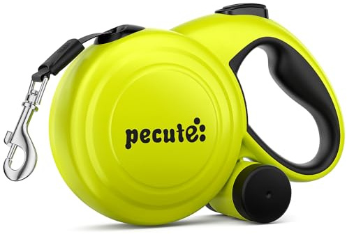 Pecute Retractable Dog Leash with Poo Bag Holder, 10m/32ft Extended dog Leash with 360° Tangle-Free, Anti-Slip Handle and Quick Brake Button, Suitable for Dogs Up to 110lbs/50kg in Weight