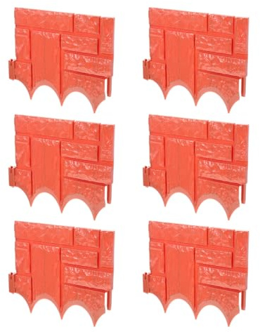 IWOWHERO 6 pièces Bordure Jardin Plastique Rouge Clôture Emulation Pierre Résistante Aux Intempéries Décoration DIY pour Pelouse Parterre et Protection Plantes