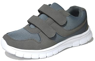 Men’s Lightweight Hook & Loop Walking Trainers – Breathable Mesh Comfortable Everyday Shoes with Cushioned Sole, Easy Fastening Wide Fit Casual Sneakers for Daily Wear UK Size 6-12. Grey