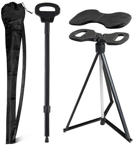 ALEVMOOM Walking Cane with Seat 2-in-1 Cane Stool for Adults, Aluminum Walking Stick with Seat, Stick Chair Portable Stool for Senior-Black 34 in/1.8 LBS