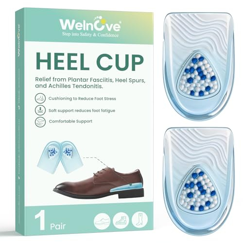 Heel Cups for Heel Pain Relief - Welnove Gel Heel Pads for Shoes,Shock Absorption Heel Cushion for Achilles Tendonitis,Plantar Fasciitis,Severs Disease Heel Spur Inserts,S:Men's 5-9.5 Women's 6-11