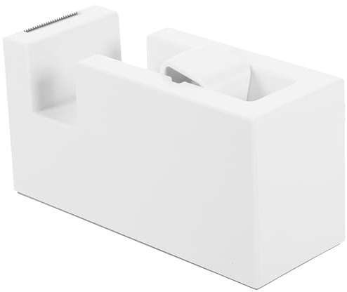 Generico Dispenser per Nastro Adesivo da Scrivania Bianco, Distributore Compatto Taglierina Integrata per Ufficio, Scuola e Uso Domestico, Organizzatore Pratico e Resistente per Forniture