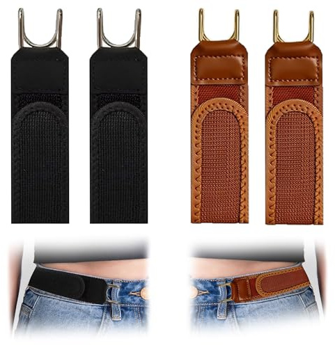 MhyzorMhz No Buckle Belts for Men Women 4 Pcs, Adjustable Buckleless Side Belts for Outdoor Work