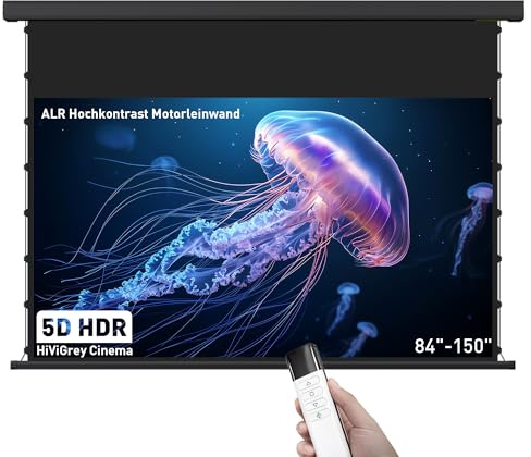 HiViLux® Tab-Tension motorduk – ALR högkontrastduk, HiViGrey Cinema 5D HDR (Gain 1,1), elektrisk, för 4K/8K-projektorer, hemmabio (120 tum, 16:9, 265 x 149 cm, svart)