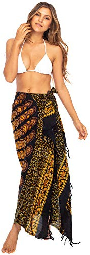 Back From Bali Womens Beach Swimsuit Bikini Cover Up Wrap and Clip Sarong Peacock Black Gold