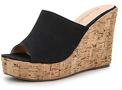 Morbuy Femmes Talon Compensées Plateforme Sandales, Grande Taille Casual Plate Bout Ouvert Slip-on Chaussures Été Mode Open Toe Non-Slip Chaussures de Plage Confortable Flip Flop (36,Noir)