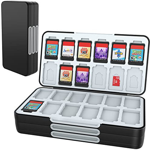 HEIYING Switch Game Card Case for Nintendo Switch 2/ OLED/Lite,Black Portable Travel Carry Case with 72 Game Card Slots and 24 Micro SD Cards Slots