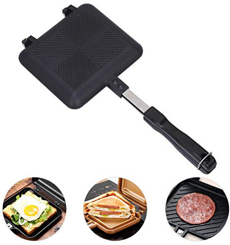 Faruxue Sandwichera – Sartén de aluminio de doble cara con asas antiadherente ideal para interiores y exteriores