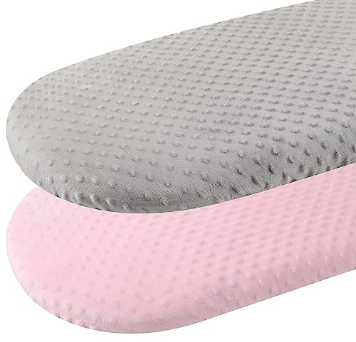 Dot Stubenwagen-Bettlaken-Set, Stretch-Spannbettlaken, ultraweich, dick, universelle Passform, oval, rechteckig, Sanduhr-Pad/Matratze, für Babys, Mädchen und Jungen, Grau/Rosa, 2 Stück