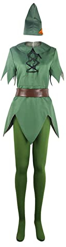 NoryNick Peter Kostüm mit Hut Gürtel Strumpfhose Pan Cosplay Anzug für Damen Heeren Erwachsene Wendy Karneval Verkleidung (Large)