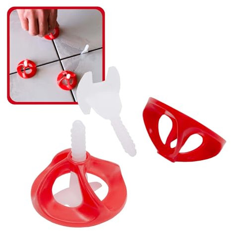 Dalsys Fliesen Nivelliersystem 3mm Set: 200tlg., 100 Laschen + 100 Hauben, Verlegehilfe Set, Fliesenleger Werkzeug