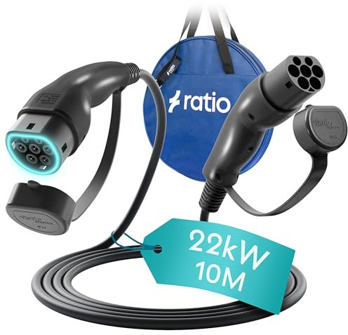 Ratio Typ 2 Ladekabel 22kW 10M 32A 3 Phasig 10 Meter Modus 3 Typ 2 auf Typ 2 EV Ladekabel für Elektroauto mit Tragetasche für Model S/X/Y/3 e-Golf ID.3 i3 i8 und Mehr
