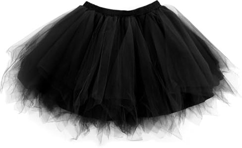 Lusofie Tutu Skirts for Women with Lined 80s Fancy Dress for Women Adults Short Classic Elastic Tulle Skirt Multi-Layer Tutu for Cosplay Dance Party Halloween Costume(Black)