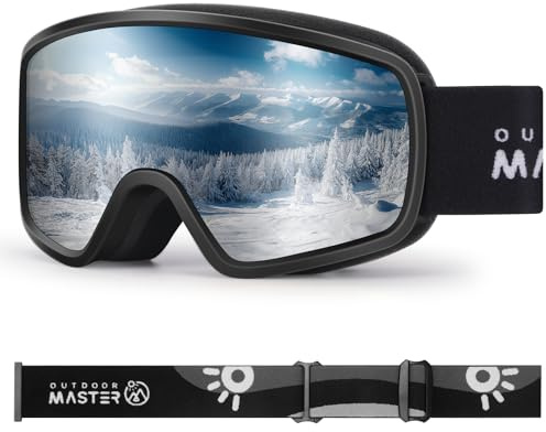 OutdoorMaster Kids Ski Goggles OTG Snowboard Goggles with 100% UV Protection Kids Snow Goggles for Boys Girls Toddler(BlackFrame Vlt 12.2%+Silver Lens)
