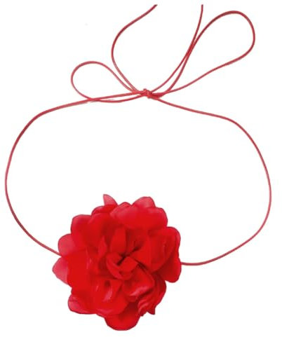 Wambere 1 Stück Blumenhalskette Damen Halsband Blumen Choker Halskette Handgefertigte Halsketten Frauen Vintage Lange Band Choker Blumenkette für Hochzeit Geburtstag Party Abschlussball,Rot